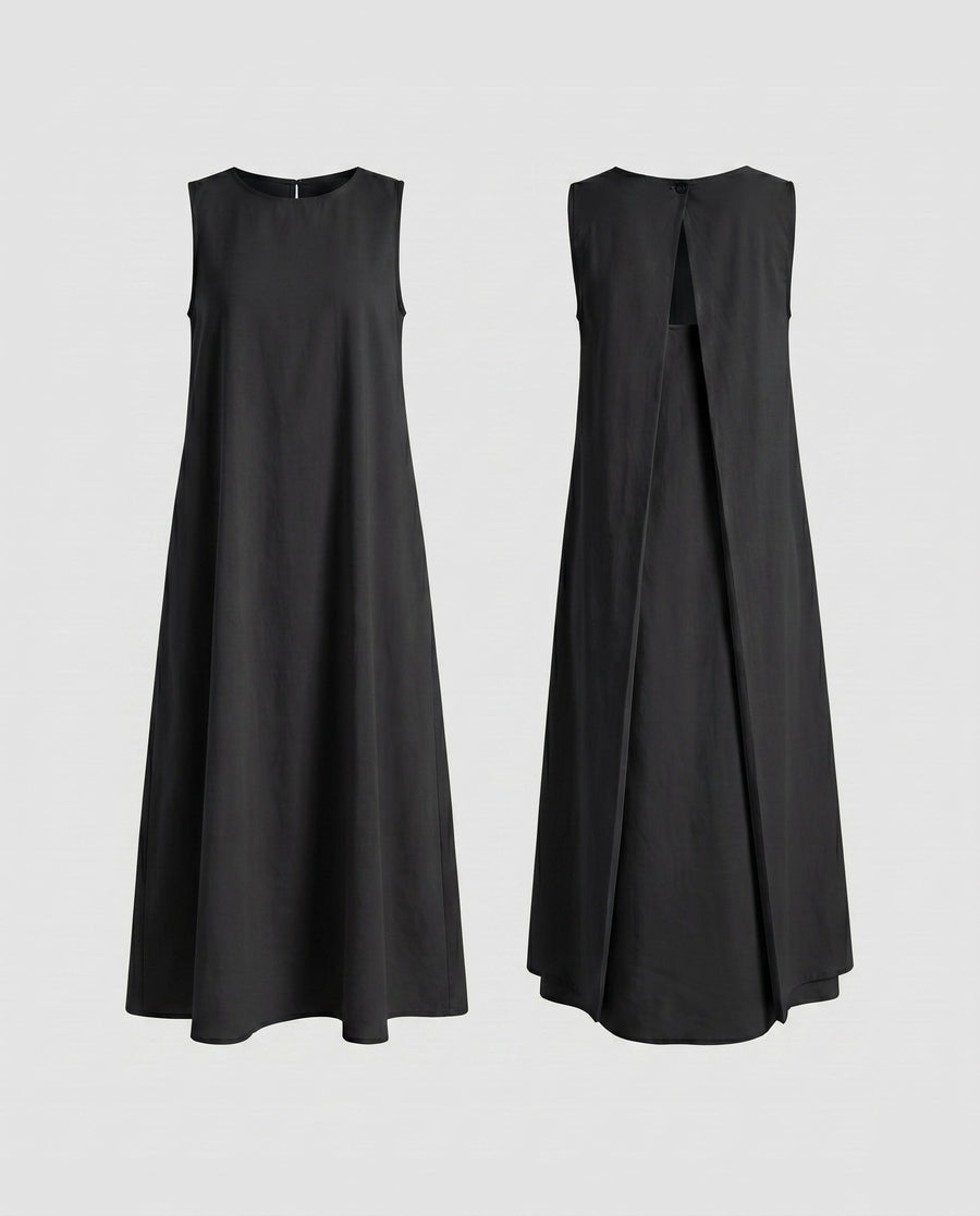 Etta Elegant Linen Maxi Dress in Black