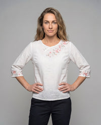 Eulalia Elegant Linen Top with Embroidery