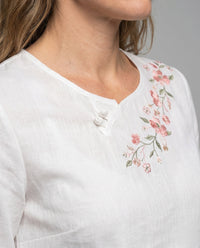 Eulalia Elegant Linen Top with Embroidery