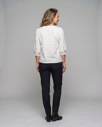 Eulalia Elegant Linen Top with Embroidery