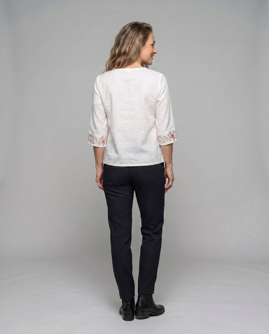 Eulalia Elegant Linen Top with Embroidery