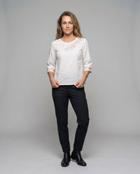 Eulalia Elegant Linen Top with Embroidery