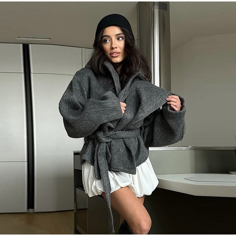 Eulalia Jacket with Belted in Dark Grey