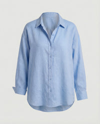 Eulalia Linen Blouse with Oversized in Blue