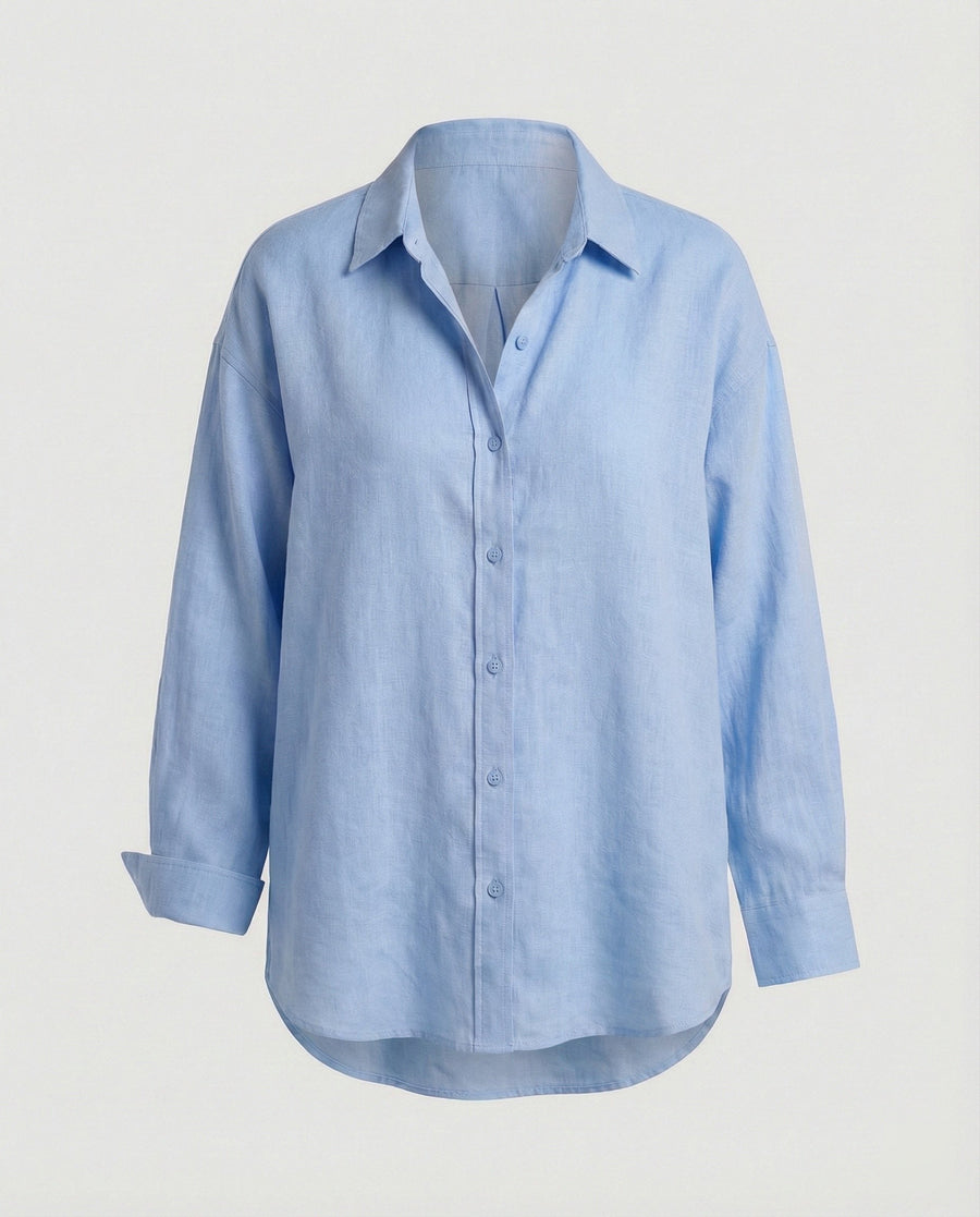 Eulalia Linen Blouse with Oversized in Blue