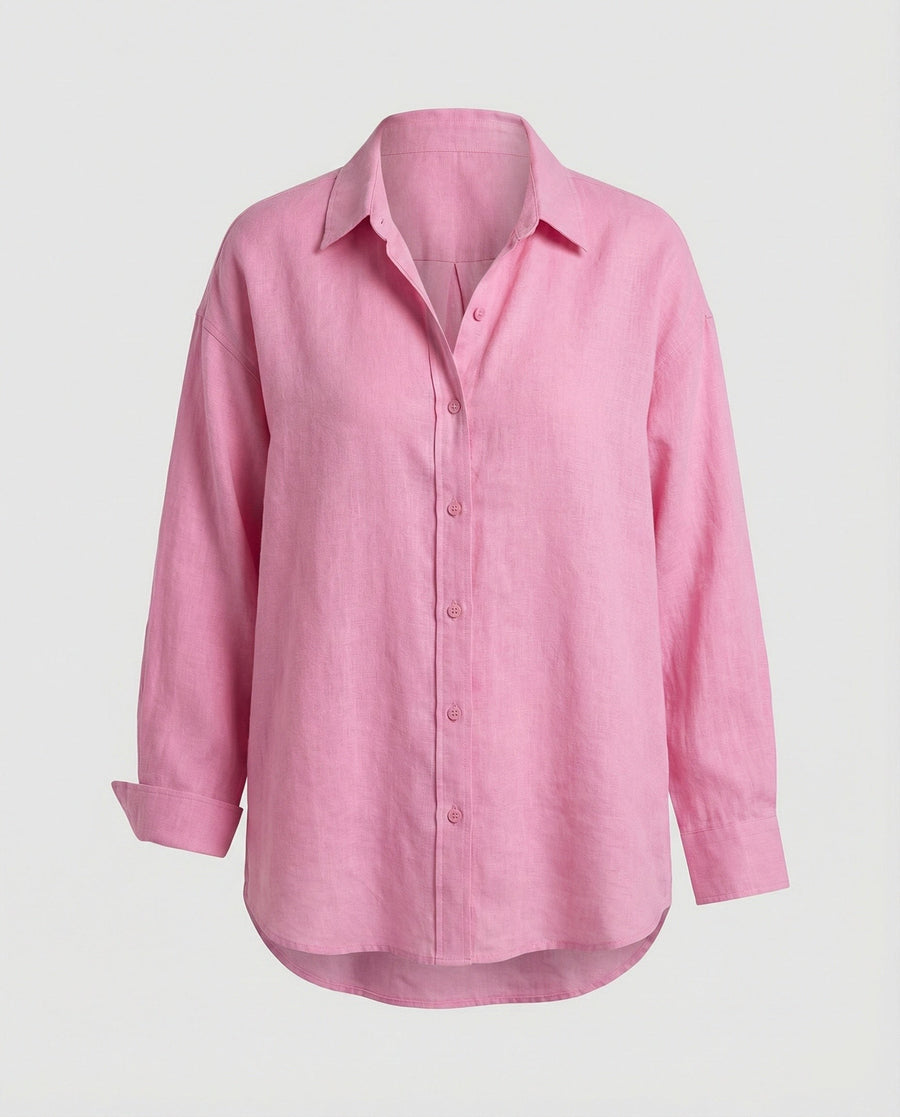 Eulalia Linen Blouse with Oversized in Pink