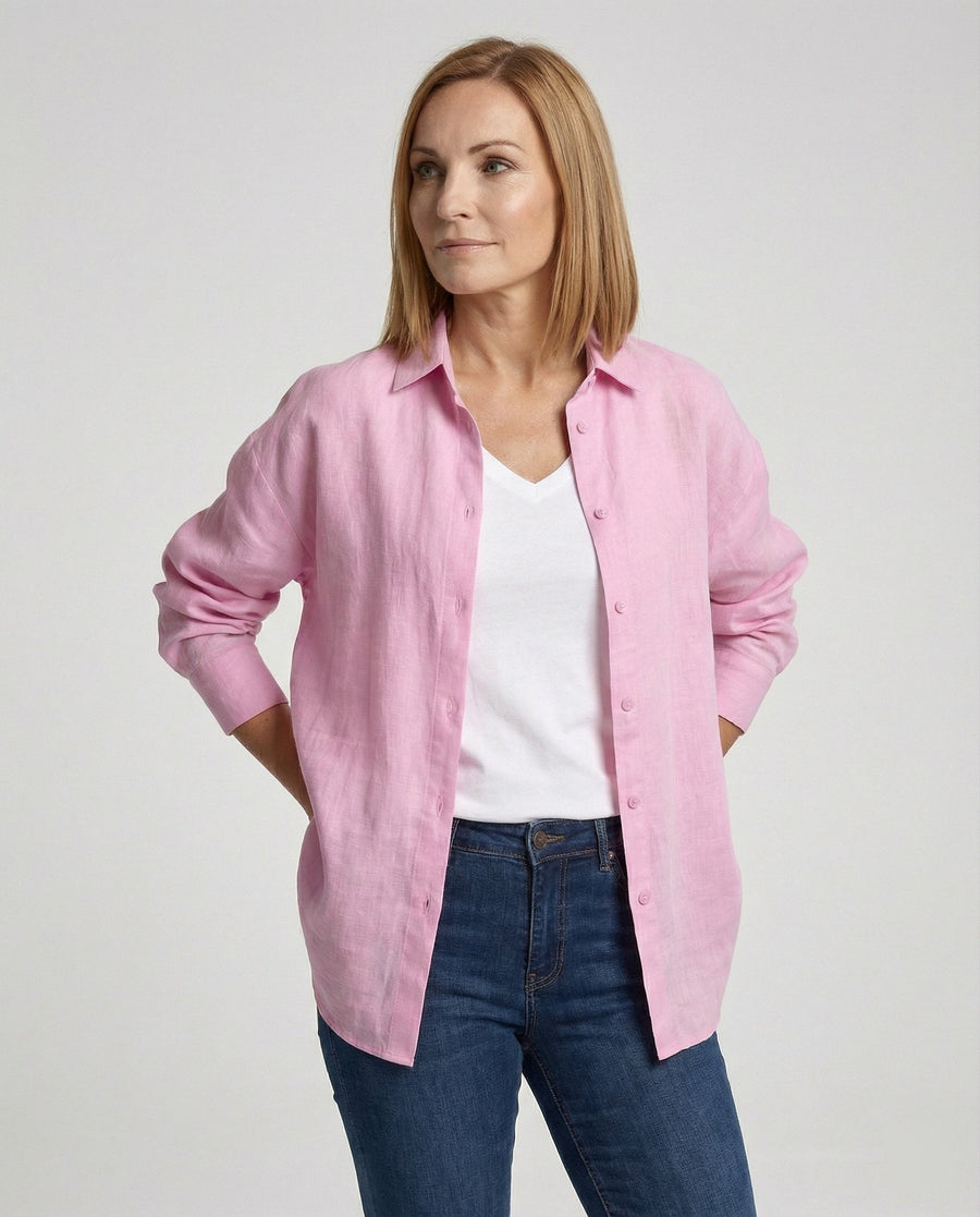 Eulalia Linen Blouse with Oversized in White