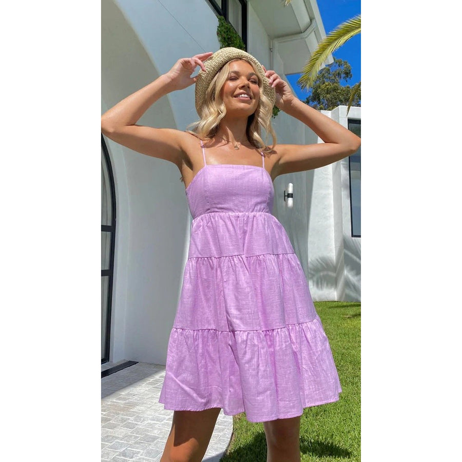 Eulalia Linen Dress in Purple