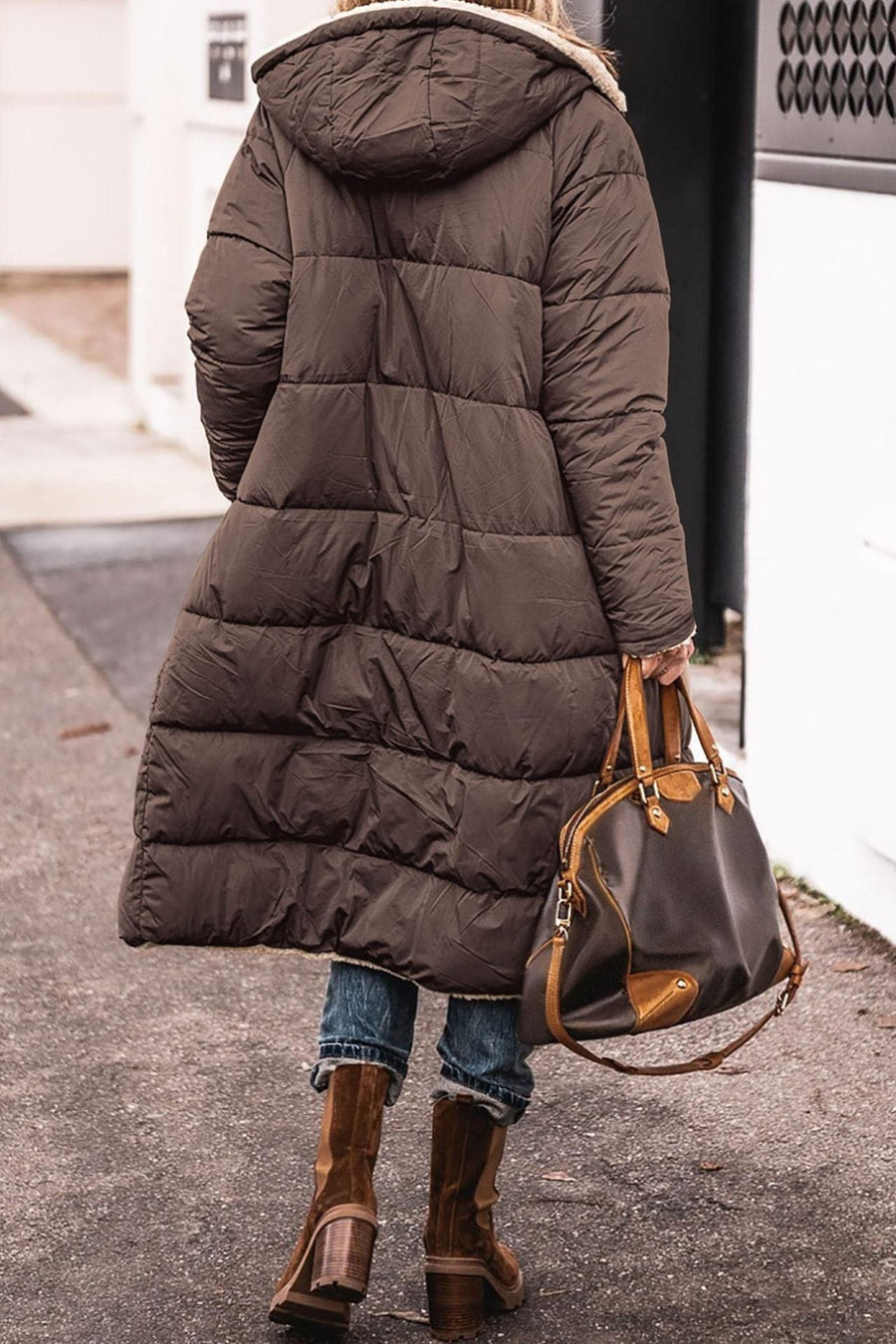 Eulalia Quilted Jacket with Hood in Coffee