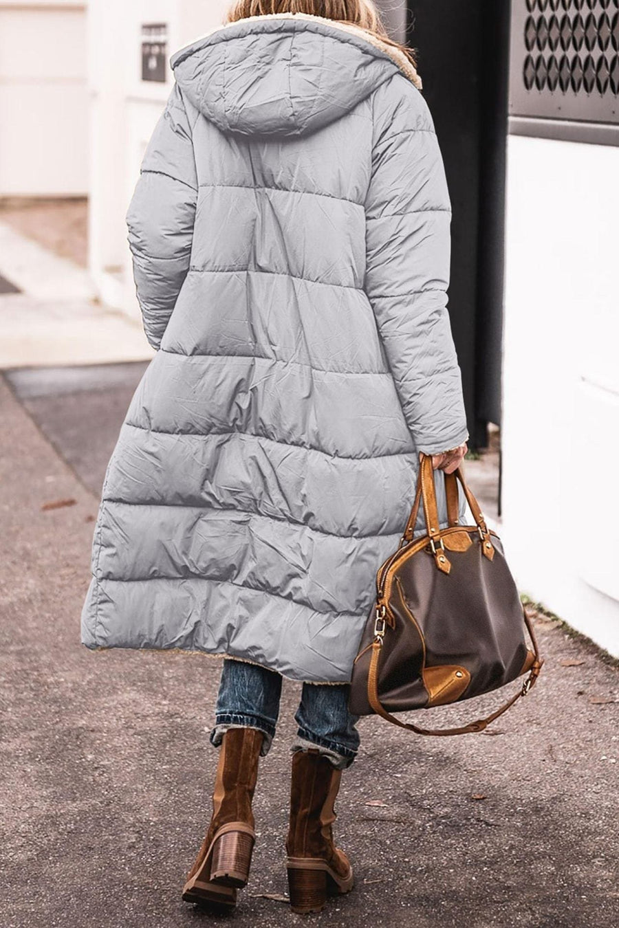 Eulalia Quilted Jacket with Hood in Light Grey