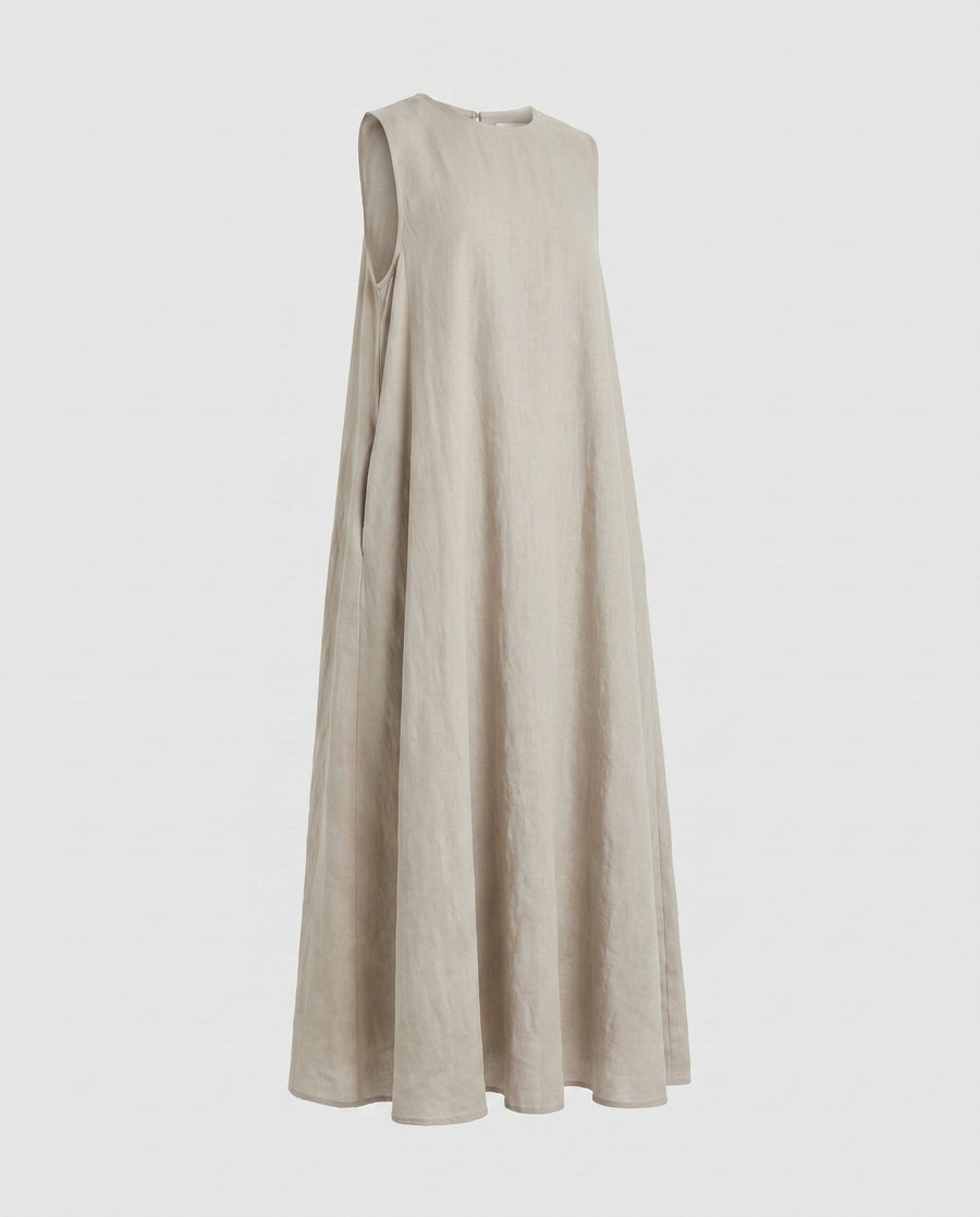 Eva Airy Linen Maxi Dress in Apricot