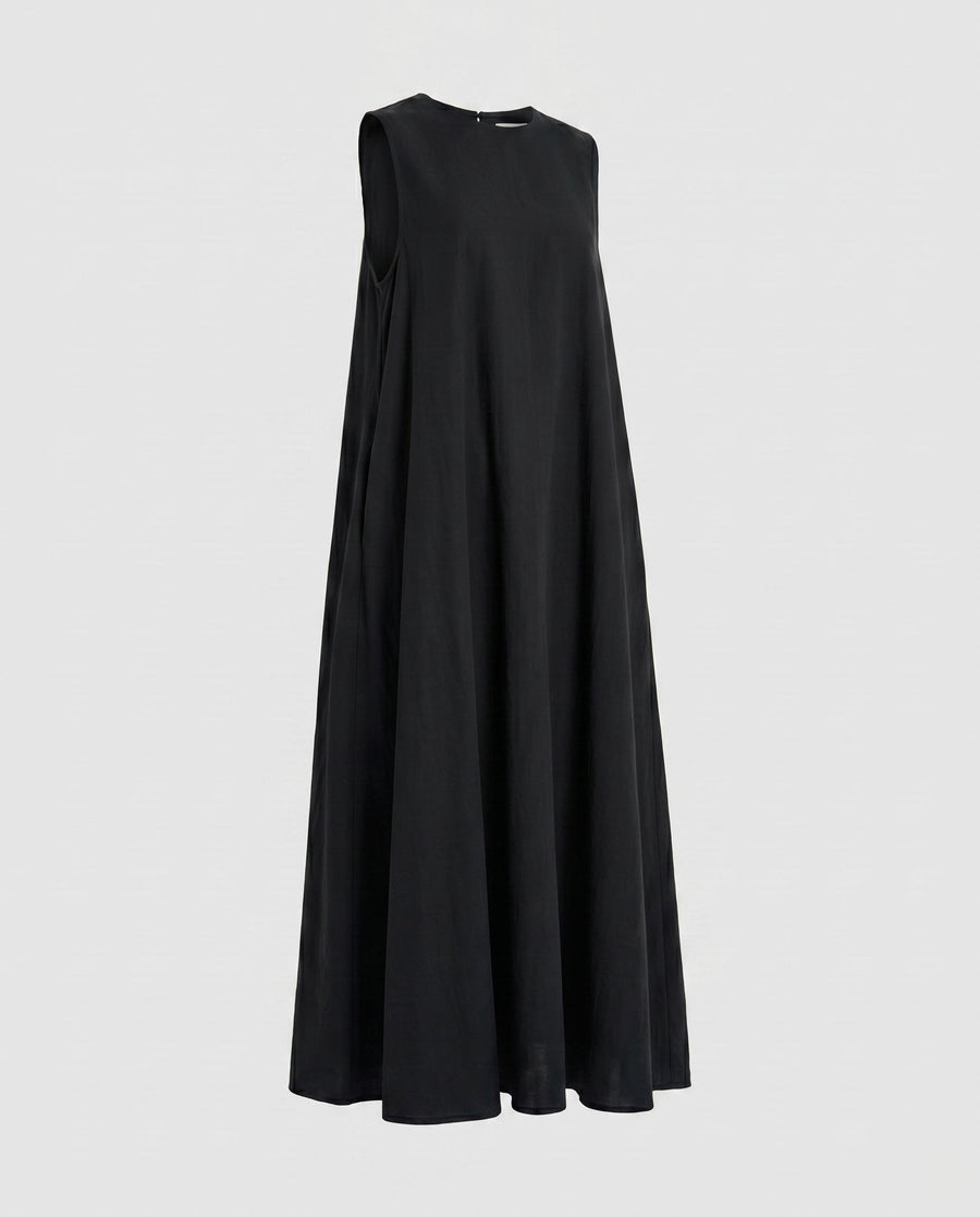 Eva Airy Linen Maxi Dress in Black