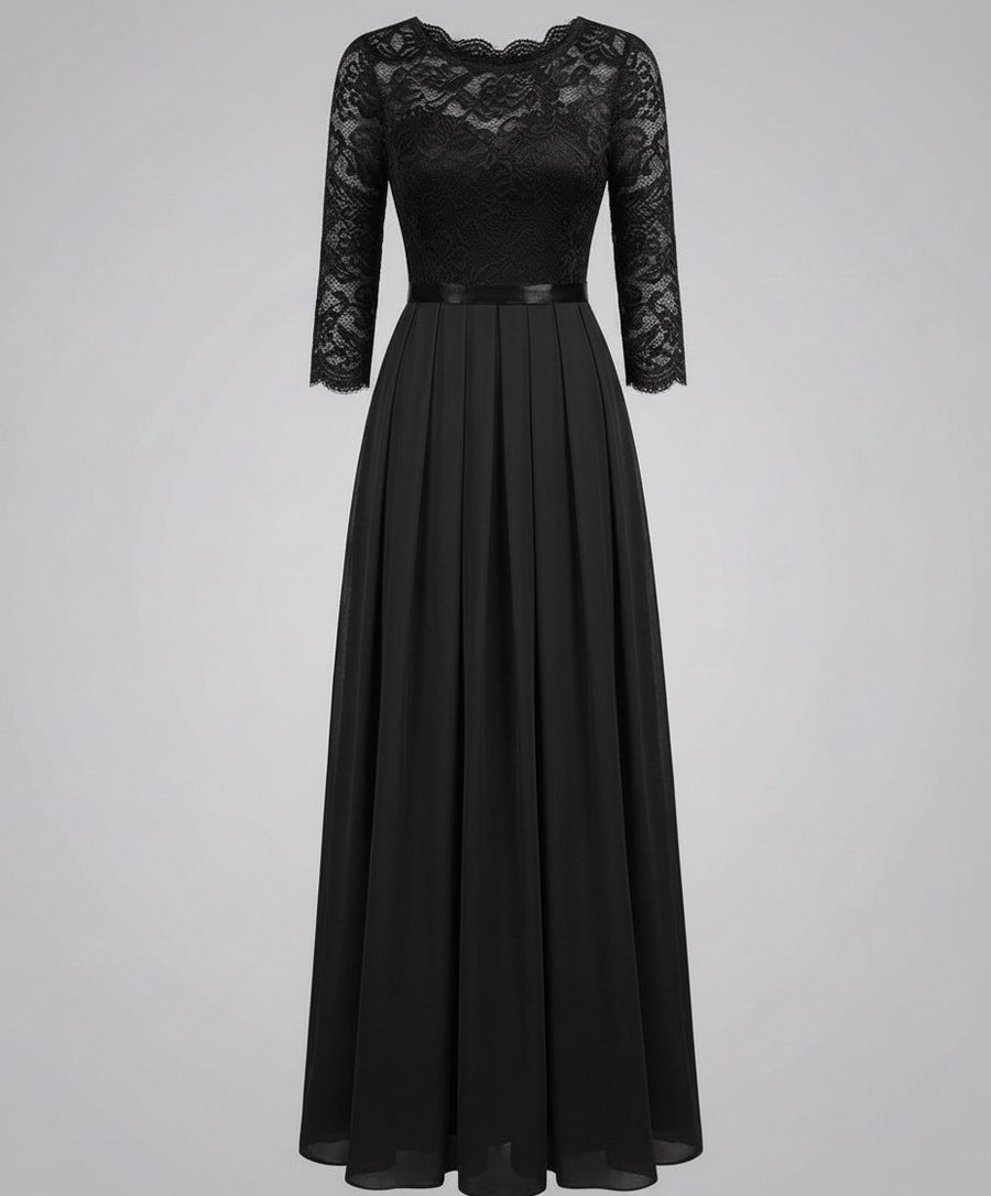 Eva Elegant Lace Dress in Black