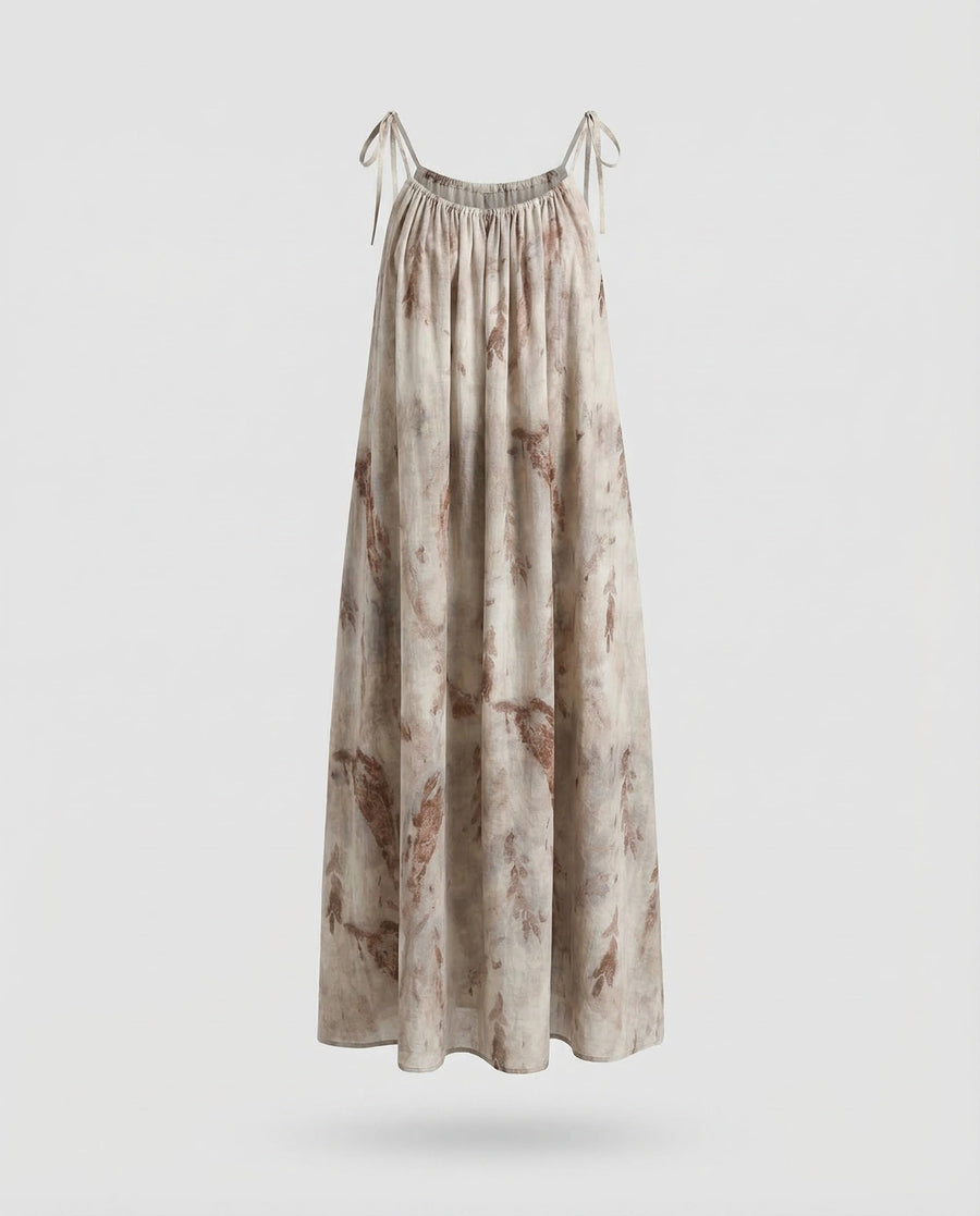 Eva Linen Maxi Dress in Brown
