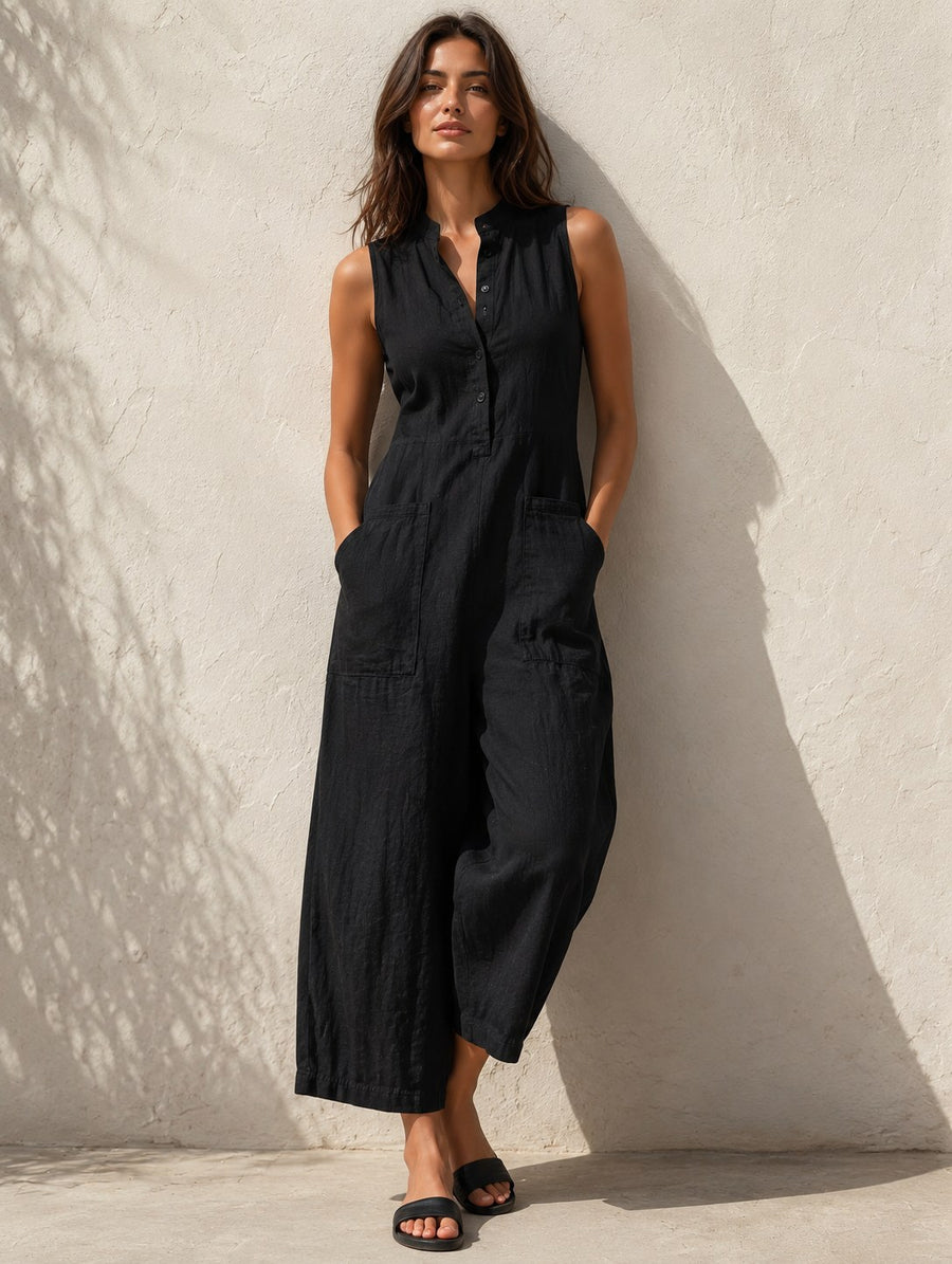 Evangelia Women's Sleeveless Wide Leg Jumpsuit in Black