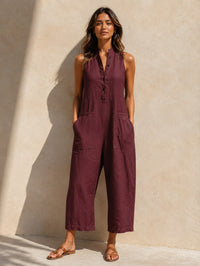 Evangelia Women's Sleeveless Wide Leg Jumpsuit in Burgundy