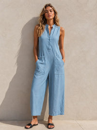 Evangelia Women's Sleeveless Wide Leg Jumpsuit in Light Blue