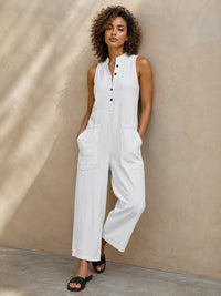 Evangelia Women's Sleeveless Wide Leg Jumpsuit in White