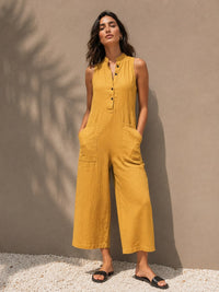 Evangelia Women's Sleeveless Wide Leg Jumpsuit in Yellow