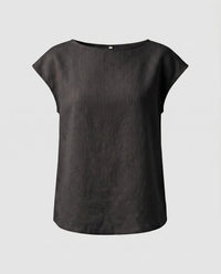 Evelina Airy Linen Top in Black