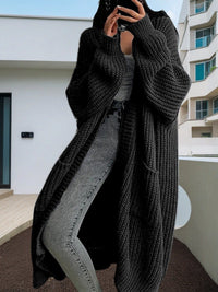 Evelina Knit Coat with Pockets and Belted in Black