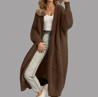 Evelina Knit Coat with Pockets and Belted in Brown