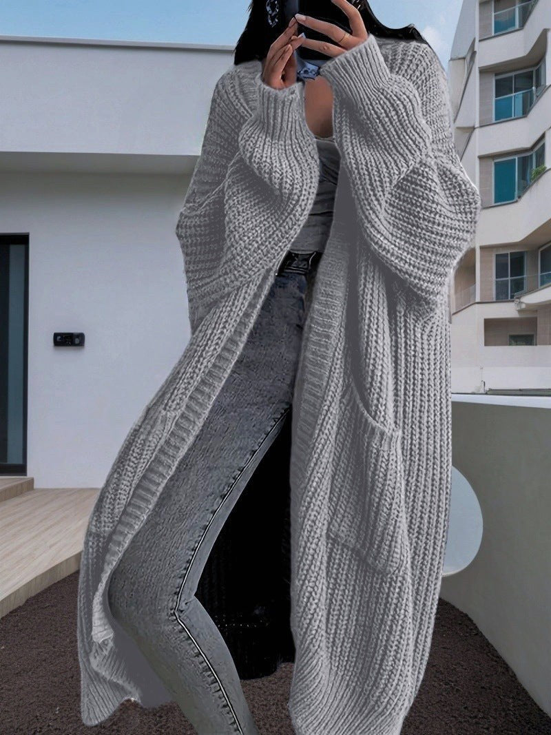 Evelina Knit Coat with Pockets and Belted in Khaki