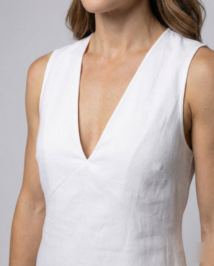 Evelina Linen Mini Dress with V-Neck