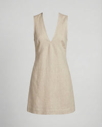 Evelina Linen Mini Dress with V-Neck in Apricot