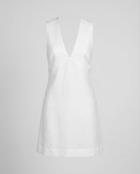 Evelina Linen Mini Dress with V-Neck in White