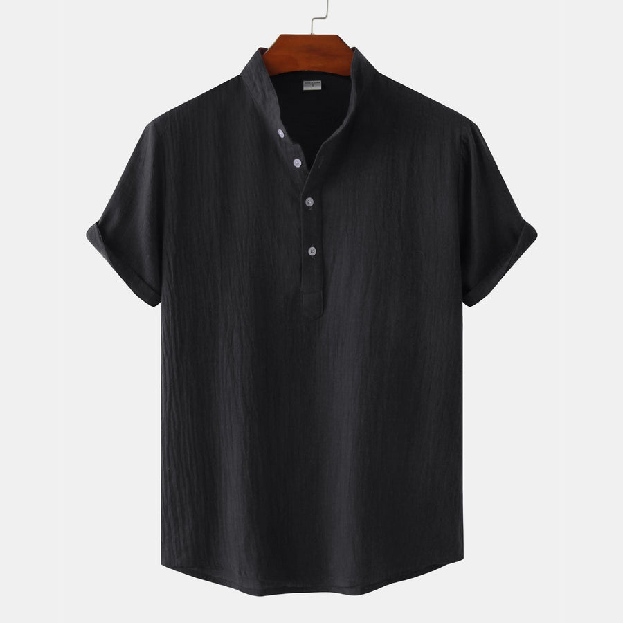Evelina Shirt with Short Sleeve and Button Front in Black