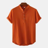 Evelina Shirt with Short Sleeve and Button Front in Brown