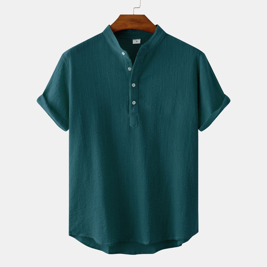 Evelina Shirt with Short Sleeve and Button Front in Light Blue
