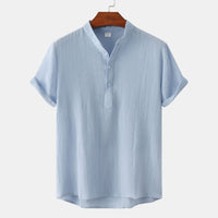 Evelina Shirt with Short Sleeve and Button Front in Light Blue