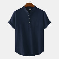 Evelina Shirt with Short Sleeve and Button Front in Navy