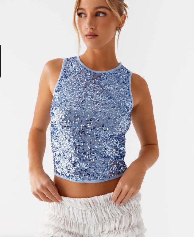 Evelina Top with Crew Neck in Blue