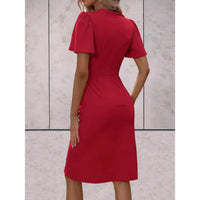 Evelina Women's Wrap Midi Dress V-Neck Flutter Sleeve Belted Occasion Dress
