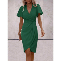 Evelina Women's Wrap Midi Dress V-Neck Flutter Sleeve Belted Occasion Dress in Brown