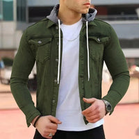 Everett Denim Shirt with Hood in Army Green