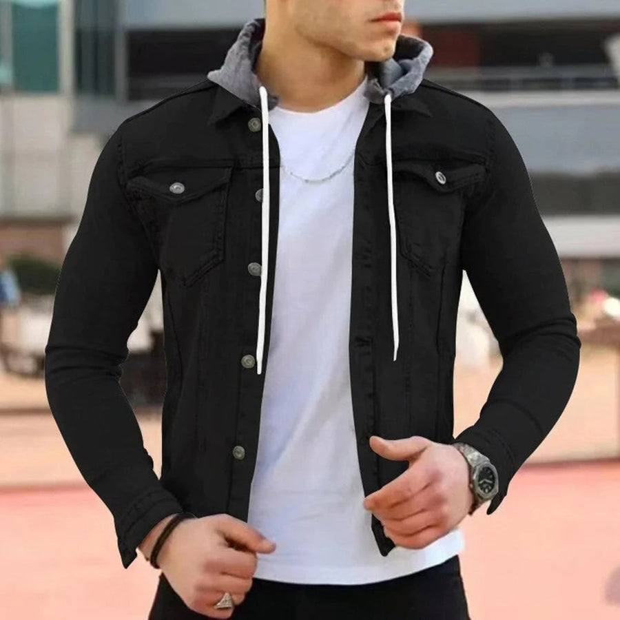 Everett Denim Shirt with Hood in Black