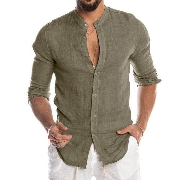 Everett Linen Shirt in Olive Green
