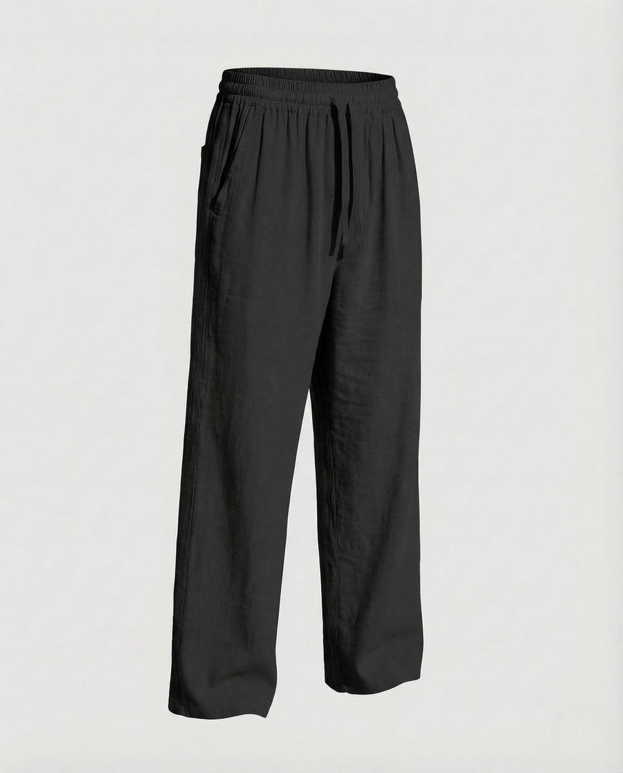 Everett Linen Trousers with Elastic Waist in Black