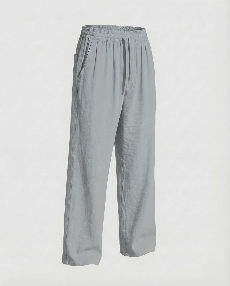 Everett Linen Trousers with Elastic Waist in Grey