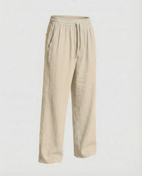 Everett Linen Trousers with Elastic Waist in Khaki
