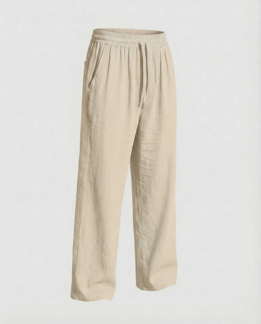 Everett Linen Trousers with Elastic Waist in Khaki