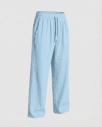 Everett Linen Trousers with Elastic Waist in Light Blue