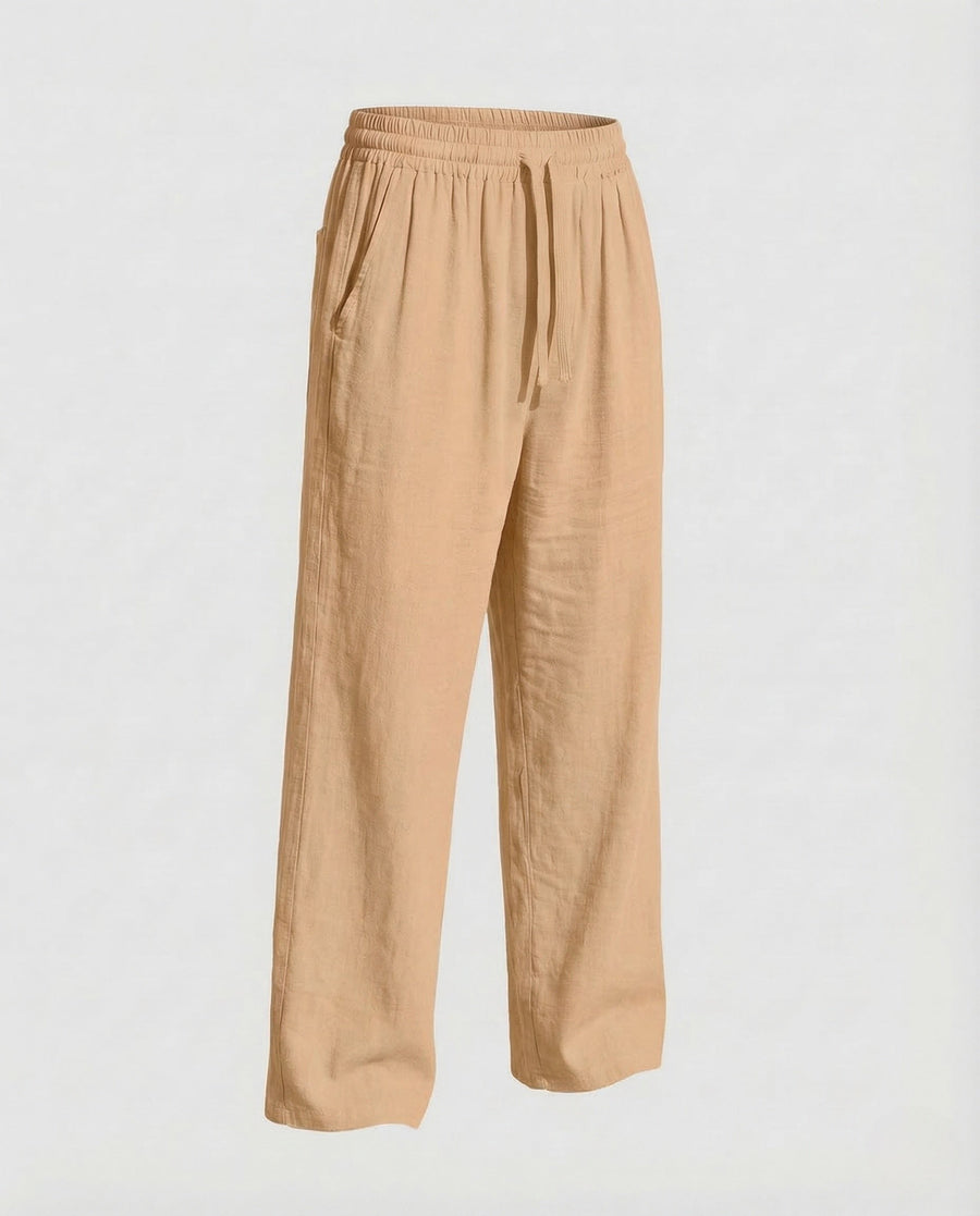 Everett Linen Trousers with Elastic Waist in Ochre