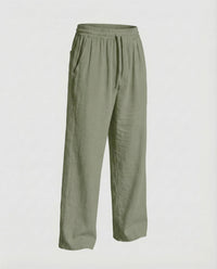 Everett Linen Trousers with Elastic Waist in Olive Green