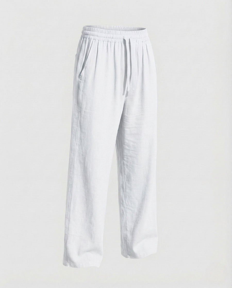 Everett Linen Trousers with Elastic Waist in White