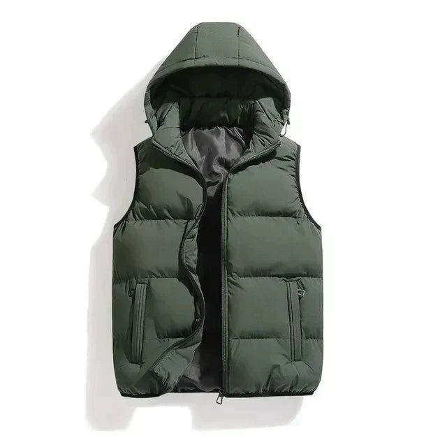 Everett Vest with Hood in Olive Green